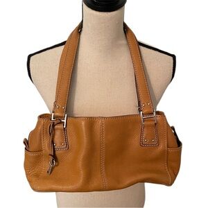 Vintage FOSSIL Brown LEATHER Shoulder Handbag Pebbled Distressed Boho Bag #75082